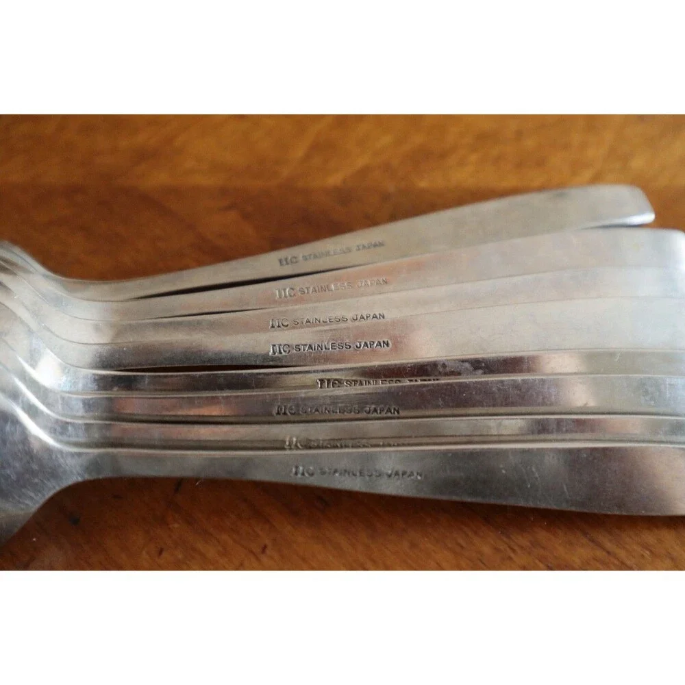 Lot 8x Imperial International IIC DAVOS Stainless Black Floral Teaspoon 6.4